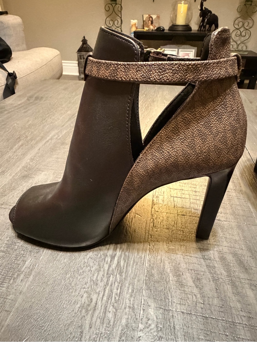 Michael Kors Brown Textured & Smooth Peep-Toe Ankle Boots